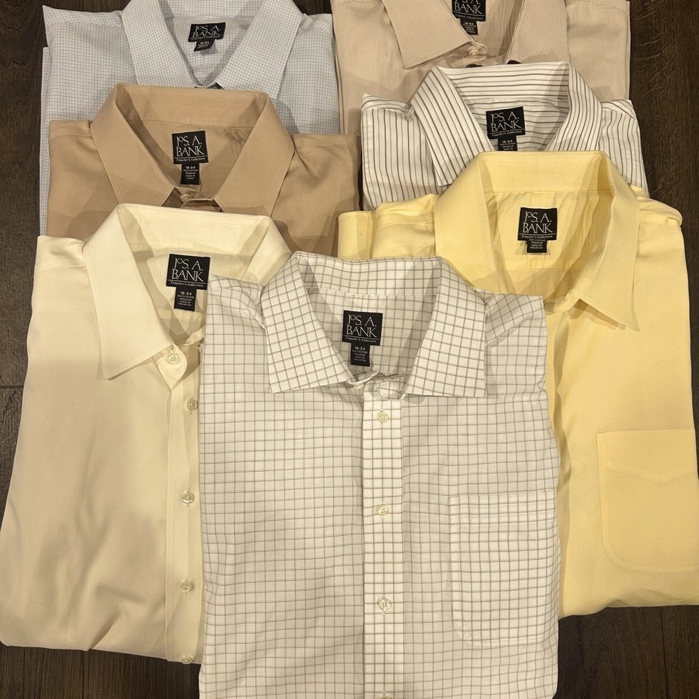Huge Lot (7)  of Jos A Bank Travelers Collection Button Down Shirts. Size 18-34